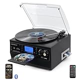 DIGITNOW 9-in-1 Record Player with Stereo Speaker, 3-Speed Turntable for Vinyl, CD/Cassette Player, Bluetooth, USB/SD Playback, AM/FM Radio, Aux-in, Remote Control (Black)