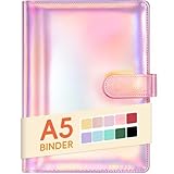 Sooez A5 Notebook Photocard Binder, 6 Ring Planner with Stylish Design, Loose Leaf Personal Organizer Cover with Magnetic Buckle, PU Leather Binder with Macaron Colors