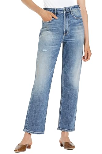 DEAR JOHN 90's Straight Leg Jeans for Women High Rise Ankle Length Comfort Stretch Denim - Monarch Isles - 29