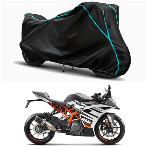 Image of Waterproof Bike Body Cover Compatible for | KTM RC 390 | Taffeta Fabric, Sky Piping Design, Bottom Elastic Fit | Dustproof, Sun UV & Rain Protection for All Weather.