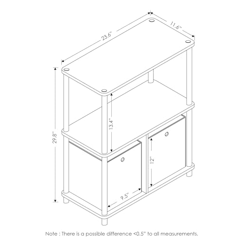 Image of Furinno TURN-N-TUBE Storage Shelves Set of 2, 3-Tier Toolless Book Shelf with Storage Bins, Display Shelf, for Organization and Storage, Living Room, Garage, Home Office, Dark Cherry