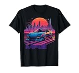 Neon Dreams: 90s Japanese Sports Car MR2 in Cyberpunk City T-Shirt, Men, Black, Large