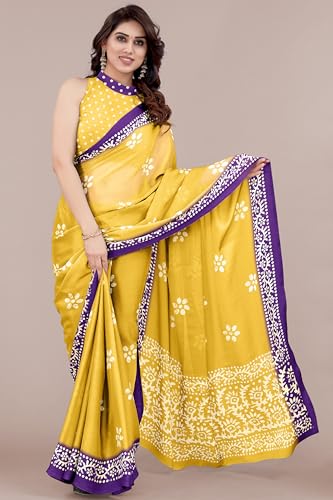 Image of MIRCHI FASHION Saree for Woman Chiffon Batik Printed | Lightweight Daily Wear Women's Office Sari with Blouse Piece (Available in 40 Colours)