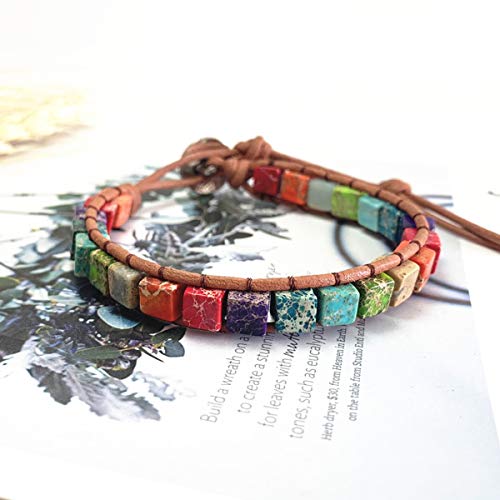 Image of 7 Chakra Bracelet Bohemian Handmade Leather Wrap Healing Protection Natural Stone Yoga Beaded Bracelets Boho Friendship Jewelry