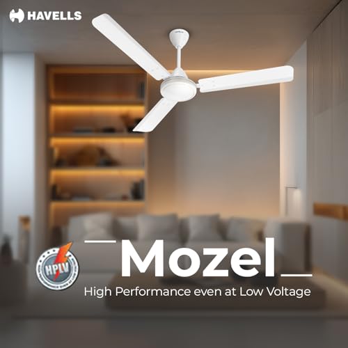 Havells Mozel XP 1200mm Ceiling Fan, Best in Class Base Fan with High Air Delivery, Energy Saving & 100% Pure Copper Motor | 2 Year Warranty | White view 2
