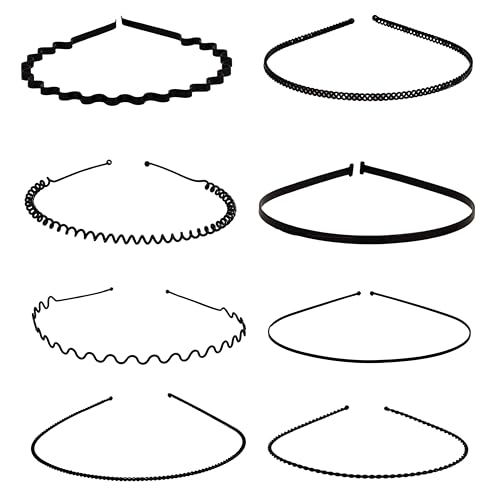 Image of Cerrito Black Metal Hair Band for Men - 8 Pcs Wavy Non-Slip Adjustable Headbands for Women, Boys, and Girls, Facial Sports, Yoga, Running, Face Wash, Fashion Hair Accessories