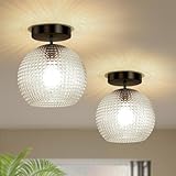 VANoopee Black Semi Flush Mount Ceiling Light Fixture, Hallway Lighting Fixtures Ceiling, Vintage Close to Ceiling Light Fixture, Globe Glass Ceiling Lamp for Bathroom Entryway, 2 Pack(No Bulbs)