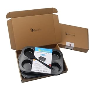 Bakexcel Non-Stick Muffin Pans, 6-Cup Standard Baking Pans Set of 2 with a Scraper for Perfect Muffins & Cupcakes