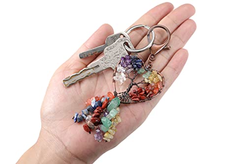 Jovivi Tree Of Life Keychain Natural 7 Chakra Healing Crystal Stone Heart Gemstone Car Pendant Keyring Reki Tumbled Crystals Beads Tassel Key Chain Ring For Women Men #TOP4