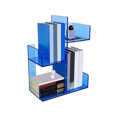 CFGH6FDF Desk Top Organizer Bookshelf, Home Office Blue Transparent Acrylic Storage Shelf Freestanding Book Shelf