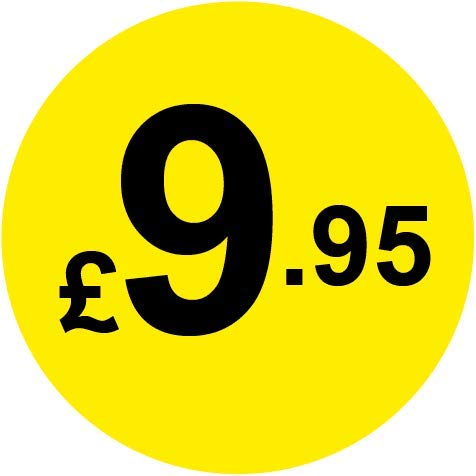 Permanent Adhesive - Black & Yellow 30mm Price Stickers/Labels from £5.45 to £17, 5000, £9.95