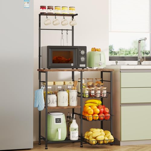 SWTYMIKI Bakers Rack with Storage - Coffee Bar Cabinet with
