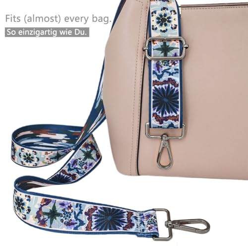 Image of Replacement Purse Strap Shoulder Strap Adjustable Crossbody Strap for Women Crossbody Wide Shoulder Bag, Blue Flowers-black Hardware, 26 inch~51 inch