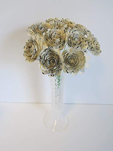 Always In Blossom - Scalloped Sheet Music Paper Flowers For Centerpiece 1.5 Inch Roses On Stems One Dozen Bouquet - Floral Bunch For Wedding Decorations #TOP5