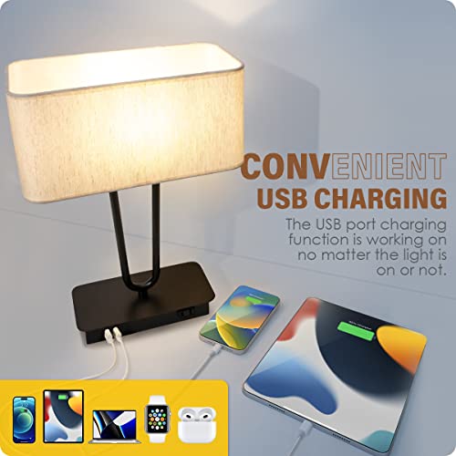 Yarra-Decor Bedside Touch Control Table Lamp Nightstand Lamp With Usb A+C Charging Ports & Ac Outlet 3-Way Dimmable Desk Lamp With Fabric Shade For Bedroom Living Room(Bulb Included) #TOP2