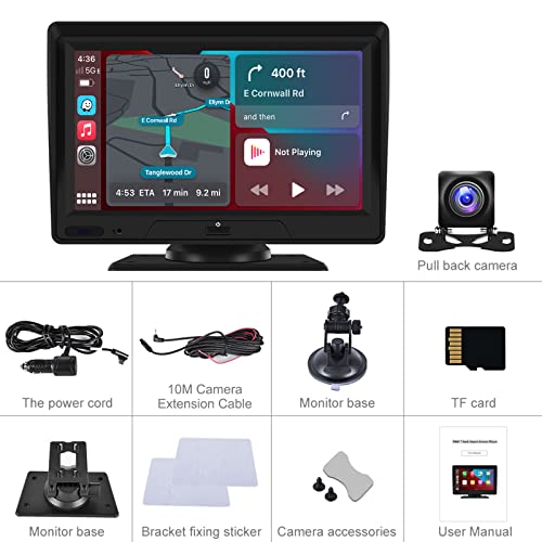 Wireless Carplay Portable Car Audio Receiver, 7 Inch Touchscreen Car Receiver With Bluetooth/Fm Transmitter/Voice Control/Backup Camera/2 Split Screen/Dvr Loop Recording/Dual Dash Cam Record #TOP7