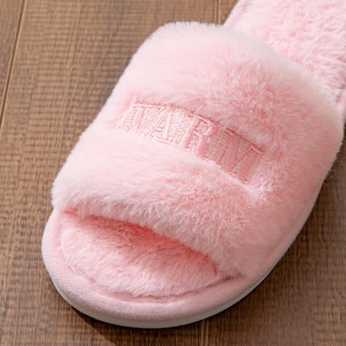 Women's Open Toe House Slippers Letter Embroidery Plush Slippers Fuzzy Slippers Cozy Fluffy Indoor Comfortable Slip-on3
