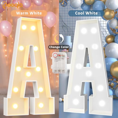 Image of Pooqla 4 FT Marquee Light Up Letters, Cool White and Warm White Marquee Letter 4 Feet Tall, Giant LED Sign Big Mosaic Letter Q for Balloons Birthday Party Anniversary Wedding Decorations