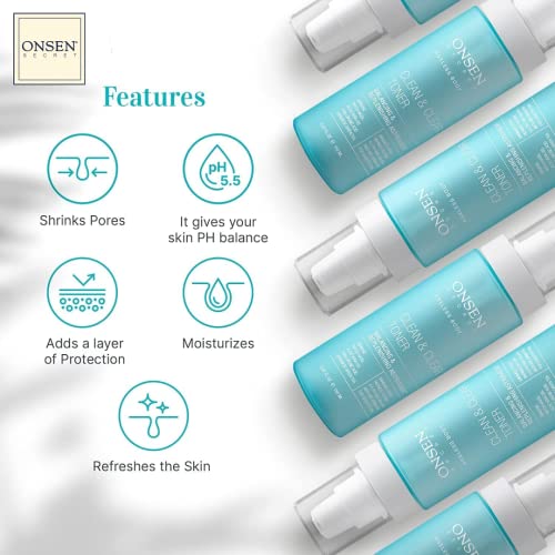 Onsen Secret Clean & Clear Face Toner - Balancing & Replenishing Astringent Daily Perfecting & Revitalizing Toner W/ Witch Hazel, Aloe Vera, Green Tea, Alcohol-Free, Skin Care Toner For Face, 5.07 Fl Oz #TOP1