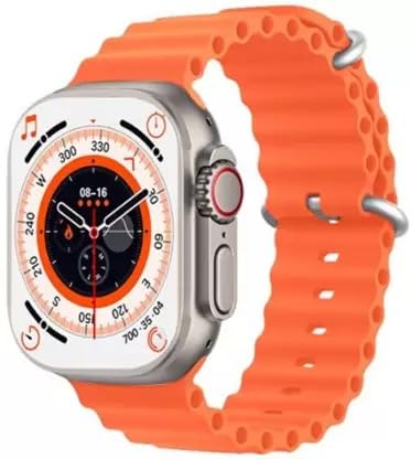 ELITE INFOTECH Aluminium/Silicone T-800 Ultra Series Square Dial Smart Watch with Bluetooth Calling, Voice Assistant, Heart Rate Monitor (Orange Strap, Free Size) Pack of 1