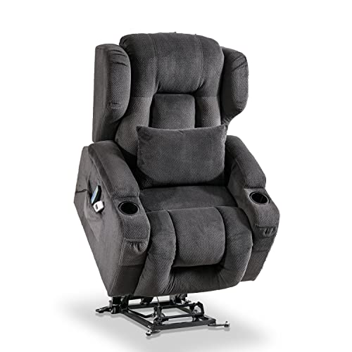 Obbolly Power Lift Recliner Chair For Elderly,Beibei Velvet Fabric Heat Massage Chair Recliner With Whell For Living Room,Soft Singel Sofa With Lumbar Pillow, Side Pockets, Usb Ports,Grey #TOP12