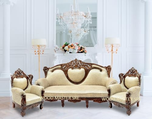Image of Luxury Wooden Teakwwood Five Seater Sofa Set for Living Room (Honey Brown) Solid Wood Outdoor Chair 5 Seater Sofa | (24)