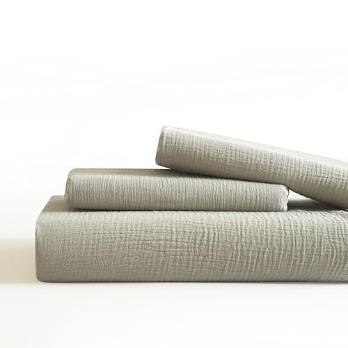 SE SOFTEXLY Muslin Duvet Cover Oversized King Size, 100% Washed Cotton Duvet Cover Set, Ultra Soft Comforter Cover Linen Like, 3 Pieces Gauze Duvet Cover with 2 Pillowcases, 98"x120", Smoky-Green