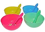 Cool Change Color Changing Cereal Bowl Set, 4 Plastic Bowls and 4 Spoons, 30 oz, Multicolor