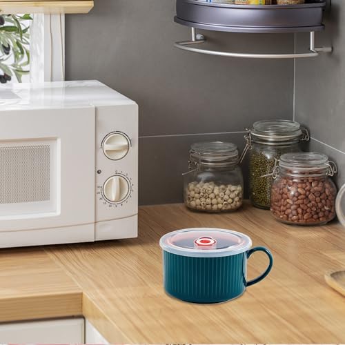 Miniatura 5 de Otbushit Cuencos De Sopa Con Asas Y Tapa, Taza De Sopa Portátil Para Microondas, Cuenco De Cerámica Para Cereales De Fideos Instantáneos, Ensalada