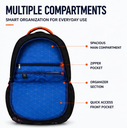Image of Flash Backpack for Boys & Girls | 3-Compartment School, College & Travel Backpack with Organizer Pocket, Extra Sleeve, Rain Cover, Side Bottle Holder & Breathable Mesh Back