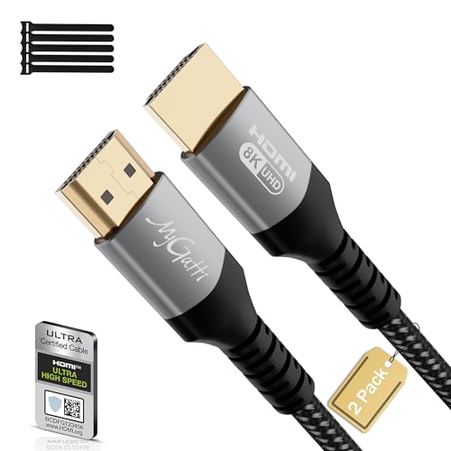 8K câbles HDMI 2.1 de 2 Mètre(Lot de 2 )- Certifié Ultra HD 48 Gbps - Haute vitesse-4K@120 Hz/8 K@60 Hz-eARC-HDCP 2.2&2.3 - UHD HDR 10+ - Compatible avec les jeux 8K, TV, lecteur Blu-ray,projecteur