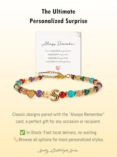 SENLLY Crystal Initial Bracelet, Meaningful Gift for Women Crafted with Natural Stone & 3D Initial Bead S, Adjustable for Mom Daughter Sister Wife Friend - image 5