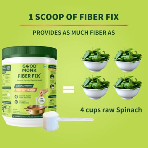 Image of Good Monk Fiber Fix | Constipation, Bloating & Gas Relief | Everyday Prebiotic Soluble Natural Fibre Supplement Powder + Probiotic | 90 Servings | No Side Effects Or Taste Change