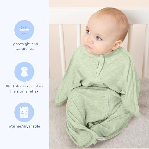 Image of SleepingBaby Zipadee-Zip Transition Swaddle - Cozy Baby Swaddling Blanket with Zipper Convenience - Roomy Wearable Blanket for Easy Diaper Changes - 3-6 Month - Zen Garden Green Heather