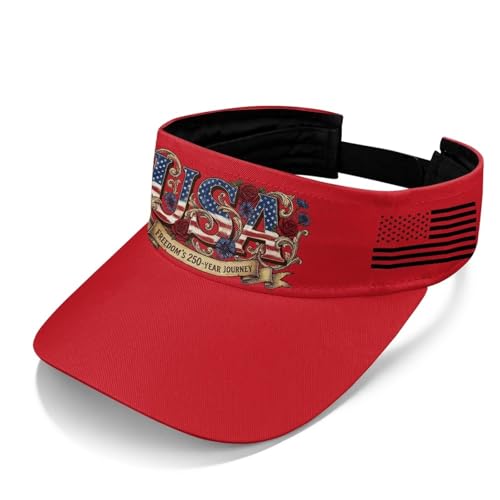 DISNIMO Freedom's 250 Year Journey Sports Sun Visor Hat for Women Men American Flag USA Rose Pattern Adjustable Open Top Baseball Cap for UV Protection(Red)