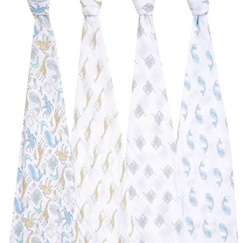 Image of aden + anais Swaddle Blanket, Boutique Muslin Blankets for Girls & Boys, Baby Receiving Swaddles, Ideal Newborn & Infant Swaddling Set, Perfect Shower Gifts, 4 Pack, Natural History