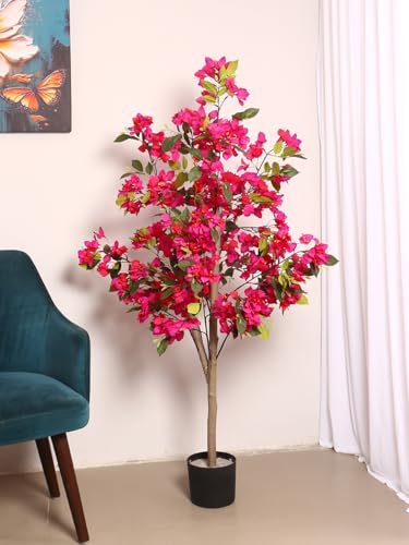 Image of 5 Feet Artificial Bougainvillea Artificial Flower Plants Living Room Wedding Plant for Home Garden Outdoor Indoor Decoration (with Pot, 150 cm Tall)