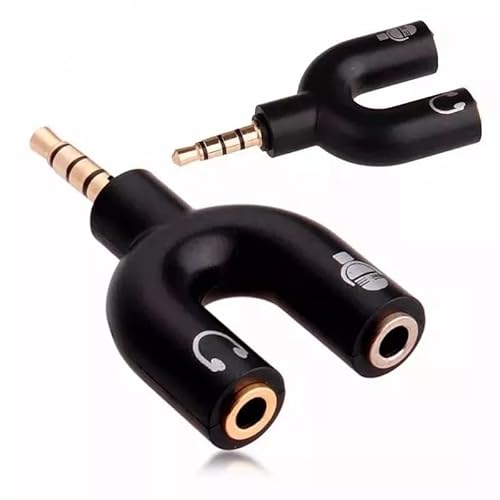 Conector P3 Para Fone Adaptador Splitter 2 Entradas Fone Microfone Preto