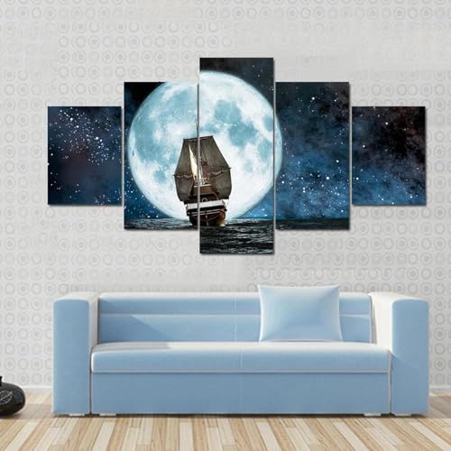 Tableau decoration murale pour agrandir l'espace salon paysage de plage 5 panneaux 100x50