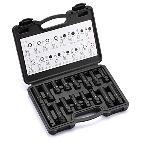 MIXPOWER 16-Piece Locking Lug Nut Master Key Set of Spline Star and Hex Style Keys, Wheel Lock Removal Kit, Thin-Walled and Long Lug Keys to Prevent Damage to Wheels Double-Hex Heads Cover