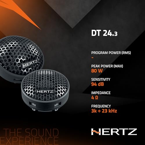 Hertz DT 24.3 – Paar 24 mm Hochtöner mit Neodym-Magnet und PEI-Kalotte, passiver Crossover inklusive, Brillante und präzise Wiedergabe, maximale Leistung 80W