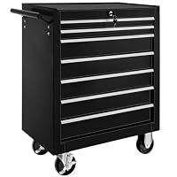 tectake® Carrello Portautensili, Carrello, Porta Attrezzi Officina con Ruote, 7 Cassetti, Carrello Porta Attrezzi, Attrezzatura Officina, Attrezzi da Lavoro - Nero