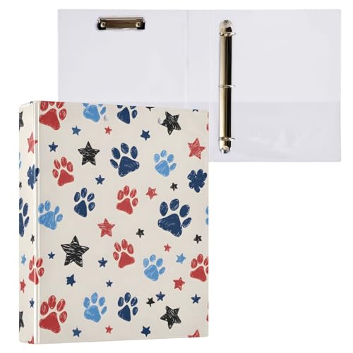ALAZA Dog Paw Print Star Blue Red Retro 3 Ring Binder Holds of 200 Sheets Fits Letter Sized Paper D-Ring Organizer for School Home Work Office Supplies 2 Pack