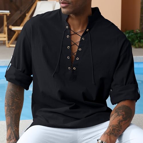Image of CTU Men's Cotton Shirt Pirate Shirt Medieval Viking Renaissance Costume