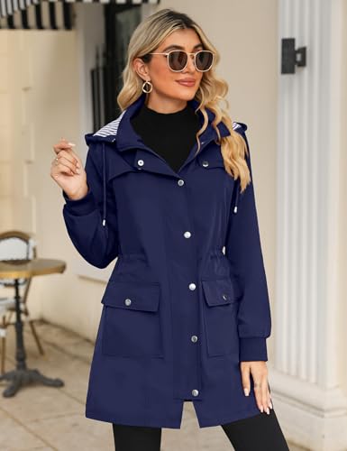 Bloggerlove Women's Raincoats Windbreaker Rain Jacket Waterproof Lightweight Outdoor Hooded Trench Coats S-XXL