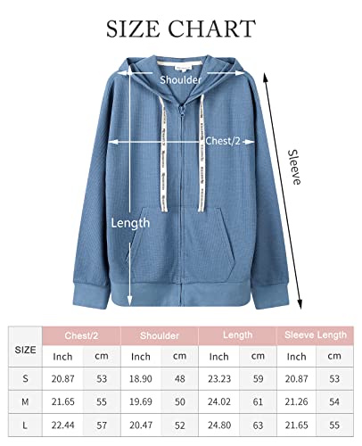 Trendstitch Women Lightweight Zip Up Hooded Sweatshirt Casual Long Sleeve Track Jacket With Pockets Waffle Knit Shirt Topss,Gray Blue,M #TOP5