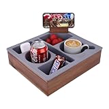 Couch Cup Holder,Hitseon Upgrade Silicone Acacia Wooden Cup Caddy with Cup Holder for Car Back Seat,Couch Console Caddy for Snack Drink Remote Control Grey