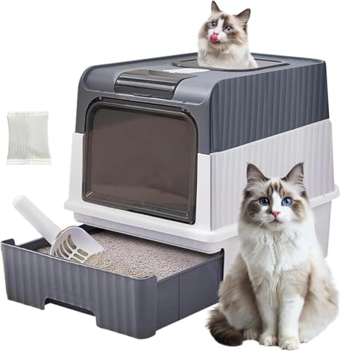 Cat Litter Boxes Foldable Closed Large Cat Litter Box with Lid Deodorizing Cabin Closed Smell Proof Anti-Splashing with Scoop