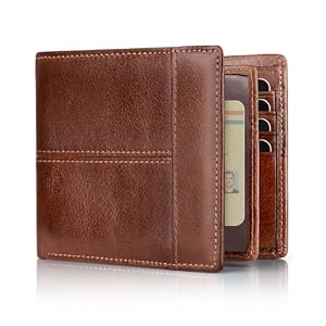 Swallowmall Mens Wallet Rfid Blocking Leather Wallet for Men Bifold Wallets with 1 ID Window 16 Card Slot