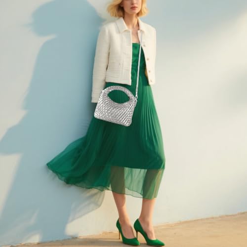 Image of Woven Crossbody Bag Small Tote Cute Purse for Women,Top Handle Handbag Pu Leather Shoulderbag with Detachable Strap